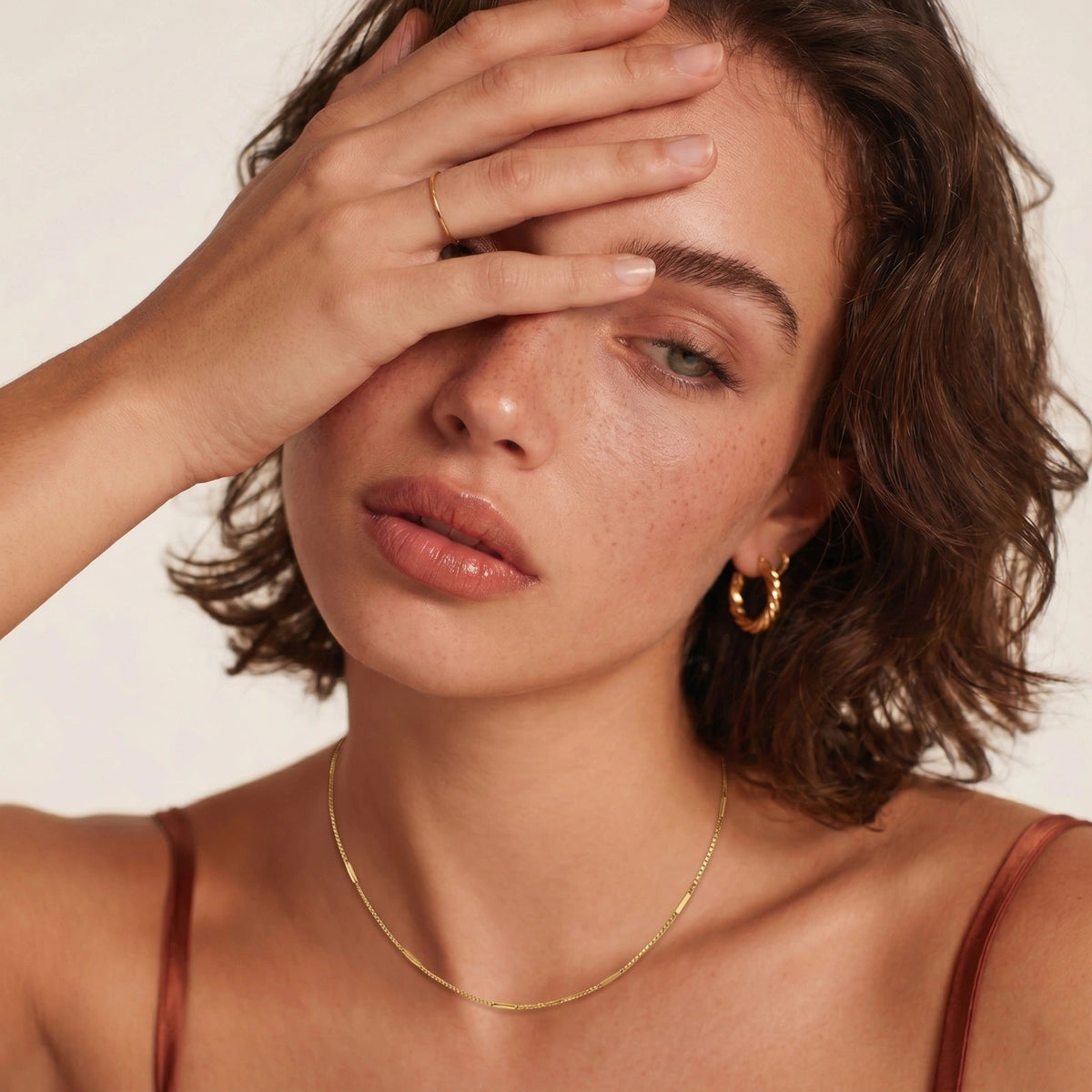 The Bar Chain Necklace in 14K gold-plated sterling silver, alternate product view.